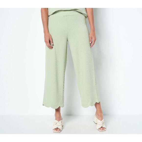 Isaac Mizrahi Live Reg Pebble Knit Wide Leg Pant Scalloped Hem Size 5X Green NEW - Picture 1 of 9